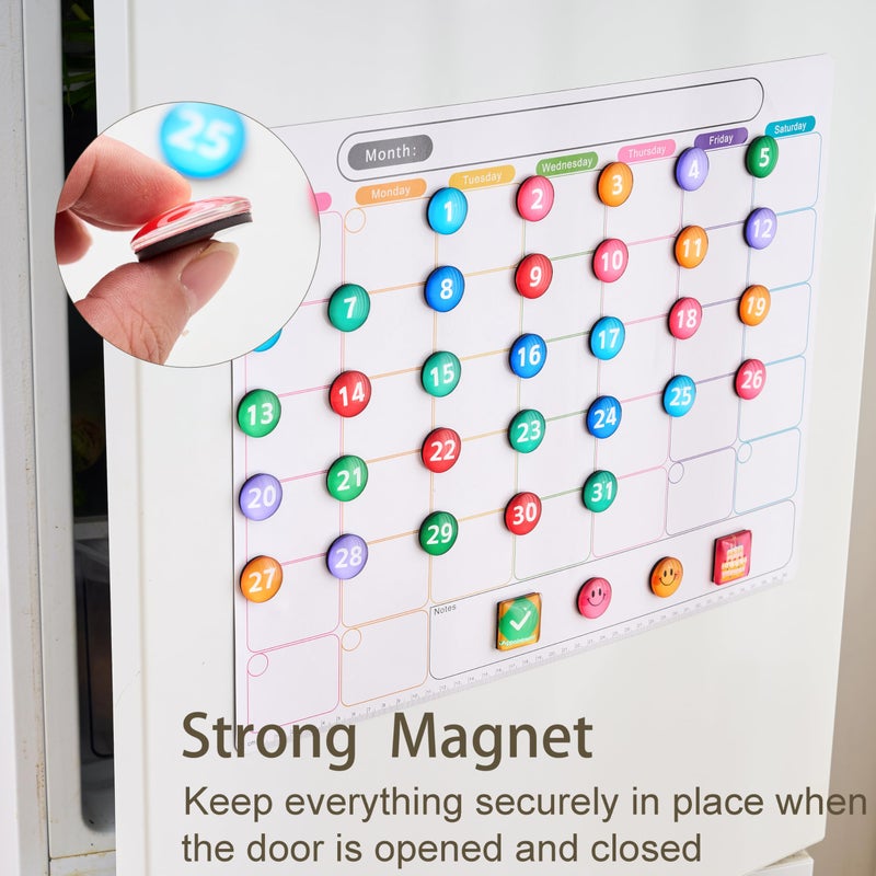 MANWU Colorful Glass cabochon Magnetic Numbers for Fridge whiteboard Calendar, Colored Dry Erase Board Number Magnets Dates for Home Organization Classroom Decor Daily use (Set of 35, 25mm) - Image 5