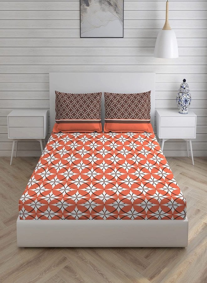 Layers Cotton Rich Bedsheet for Double Bed Queen Size with Pillow Cover Set, 225 TC (Peach Grey, Geometric Pattern) Siena Collection, Light Weight, Moisture Absorbent, All Season Comfort - Image 1