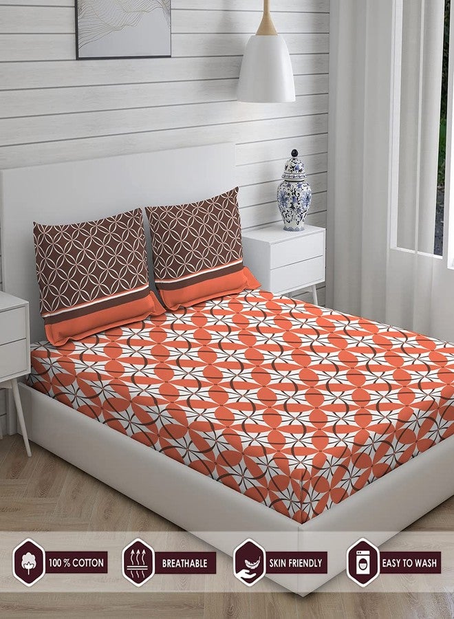 Layers Cotton Rich Bedsheet for Double Bed Queen Size with Pillow Cover Set, 225 TC (Peach Grey, Geometric Pattern) Siena Collection, Light Weight, Moisture Absorbent, All Season Comfort - Image 2