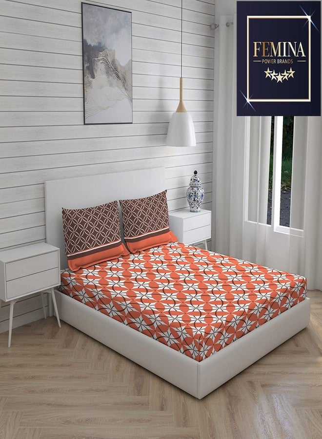 Layers Cotton Rich Bedsheet for Double Bed Queen Size with Pillow Cover Set, 225 TC (Peach Grey, Geometric Pattern) Siena Collection, Light Weight, Moisture Absorbent, All Season Comfort - Image 4