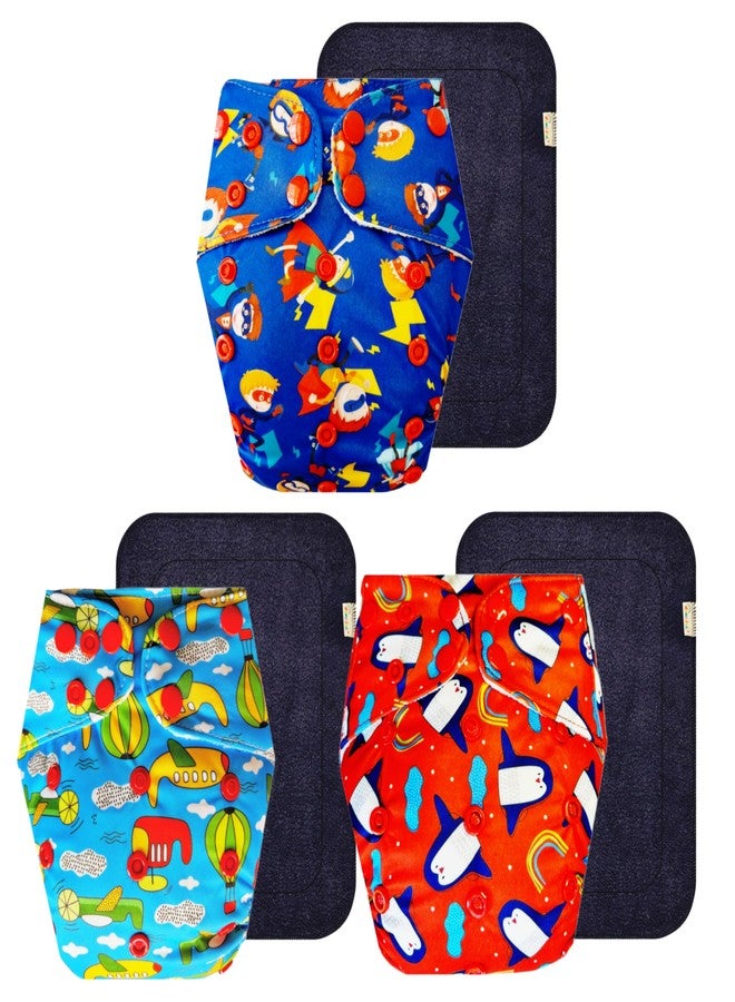 حفاضات قماشية فاخرة من دمبلدو مع حشوة سوداء (عبوة من 3 قطع) | شعور بالجفاف والراحة | وسادة ماصة من 6 طبقات | مناسبة للسفر | تغيير حفاضات بدون قلق | من 3 أشهر إلى 3 سنوات | للجنسين - Image 1