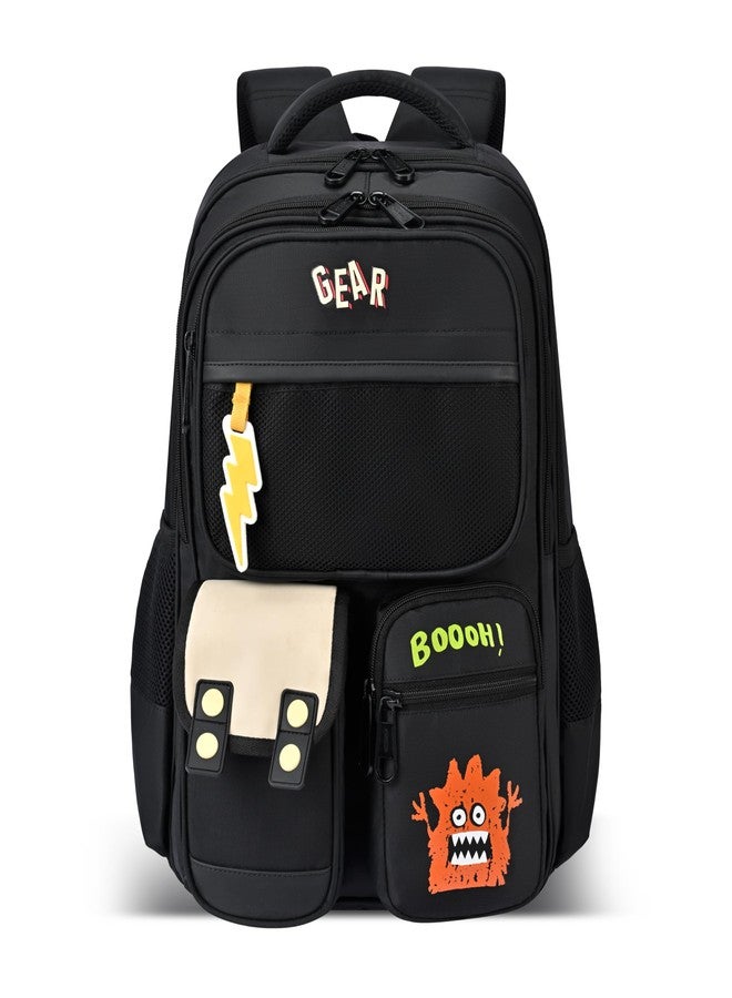 Gear Bravo 16"/25L Medium Water Resistant School Bag | Casual Backpack | Daypack | Travel Backpack | Kids Bag for Boys/Girls (Black - Cream) - Image 1