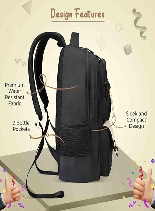 Gear Bravo 16"/25L Medium Water Resistant School Bag | Casual Backpack | Daypack | Travel Backpack | Kids Bag for Boys/Girls (Black - Cream) - Image 4