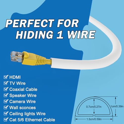 UOMTFAI Wall Cord Hider 39 Inch - Self-Adhesive Wire Cover Raceway for Walls, Flexible PVC Cable Concealer for Home and Office, W0.59 H0.39in - White - Image 2