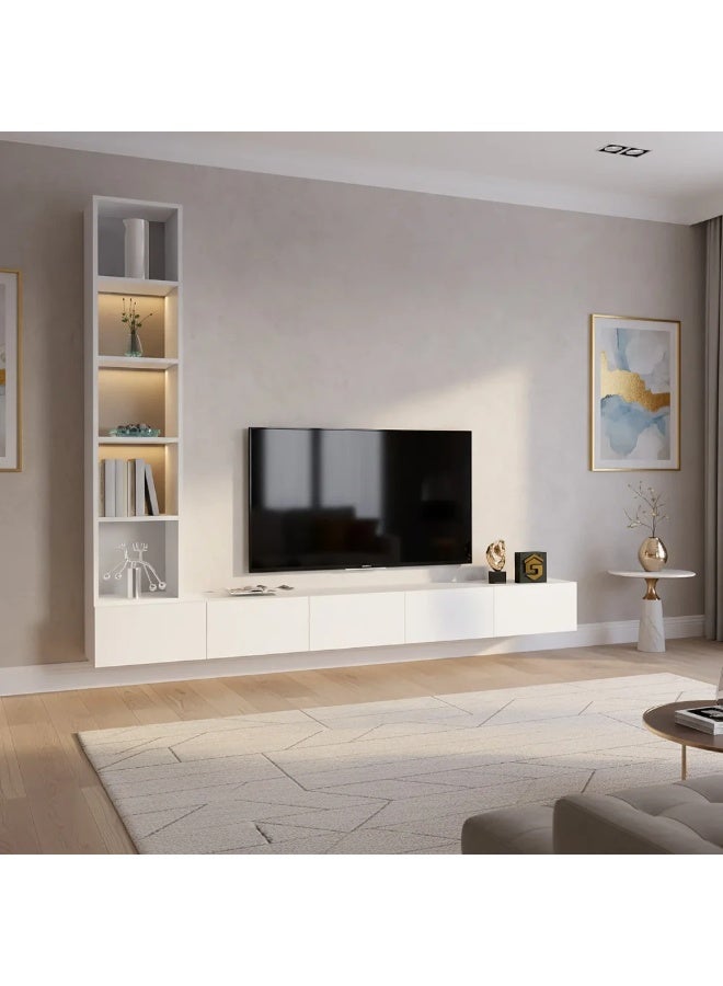 Stylish Home White wall-mounted TV stand with illuminated side shelves - TV81A - Image 4