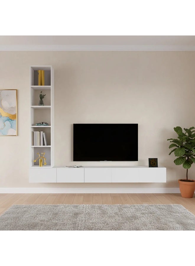 Stylish Home White wall-mounted TV stand with illuminated side shelves - TV81A - Image 5