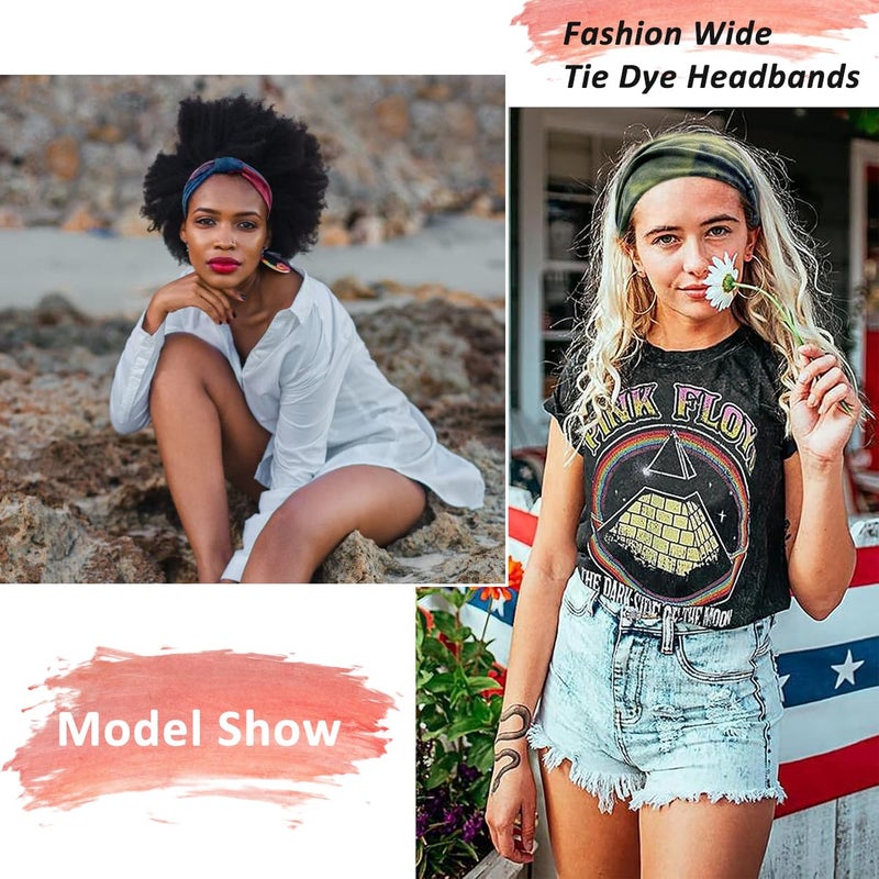 M'AYCREATE MAYCREATE® 4 Pack Wide Headband for Women, Stretchy Knotted Head Bands for Women, Polyester Tie-dye Print Hairband for Women Ladies, Stylish Hair Bands Yoga Sweatband Sports Head Wraps - Image 5