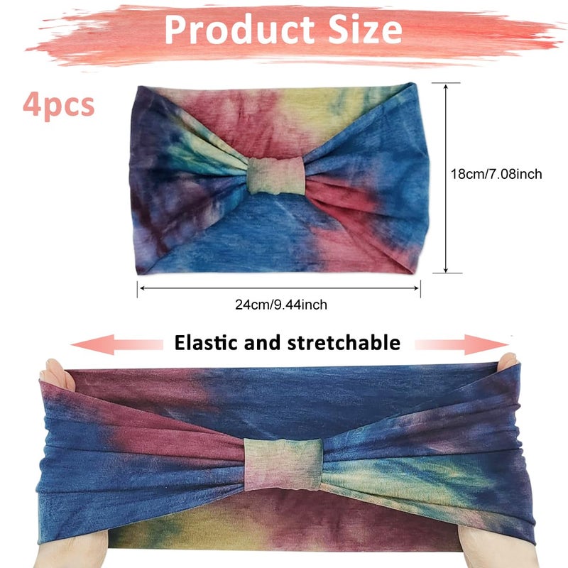 M'AYCREATE MAYCREATE® 4 Pack Wide Headband for Women, Stretchy Knotted Head Bands for Women, Polyester Tie-dye Print Hairband for Women Ladies, Stylish Hair Bands Yoga Sweatband Sports Head Wraps - Image 2