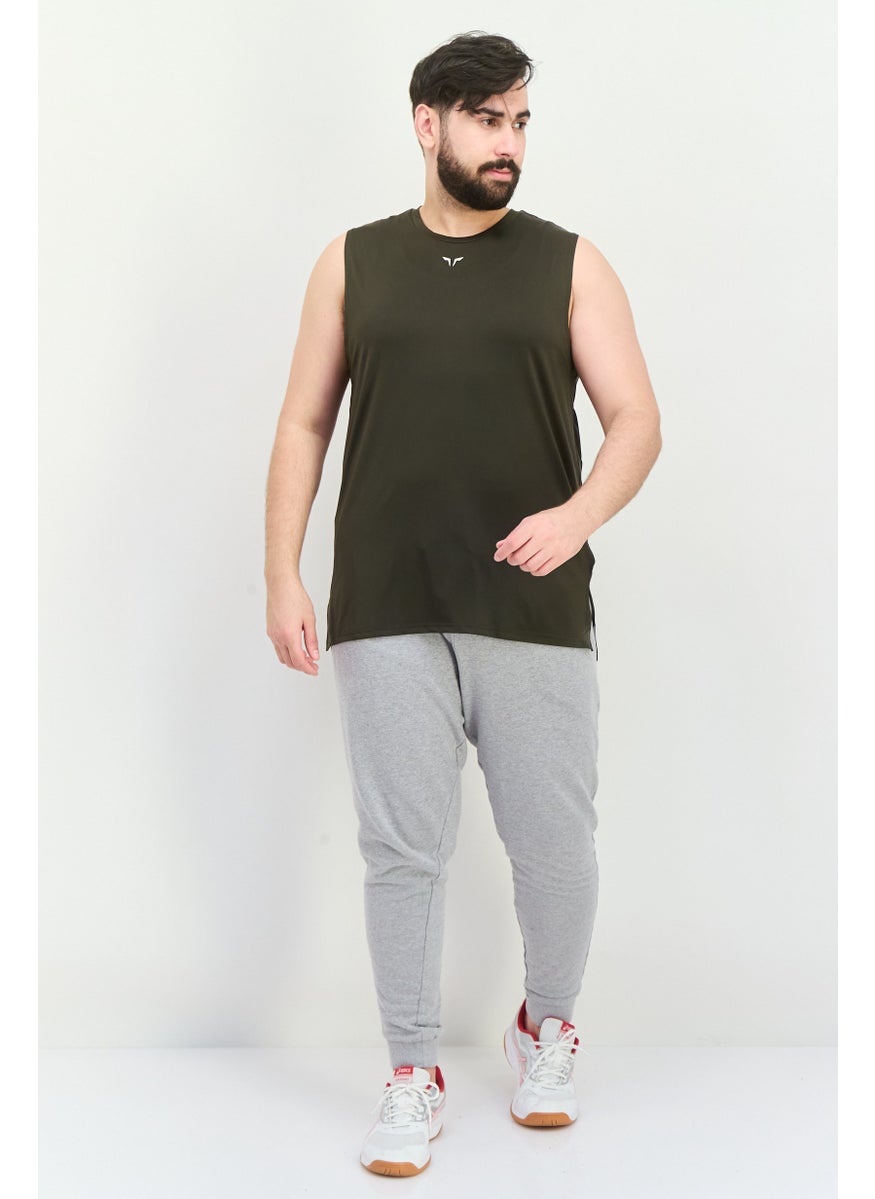 SQUATWOLF - Men Sportswear Fit Sleeveless Training Vest, Khaki - Image 1
