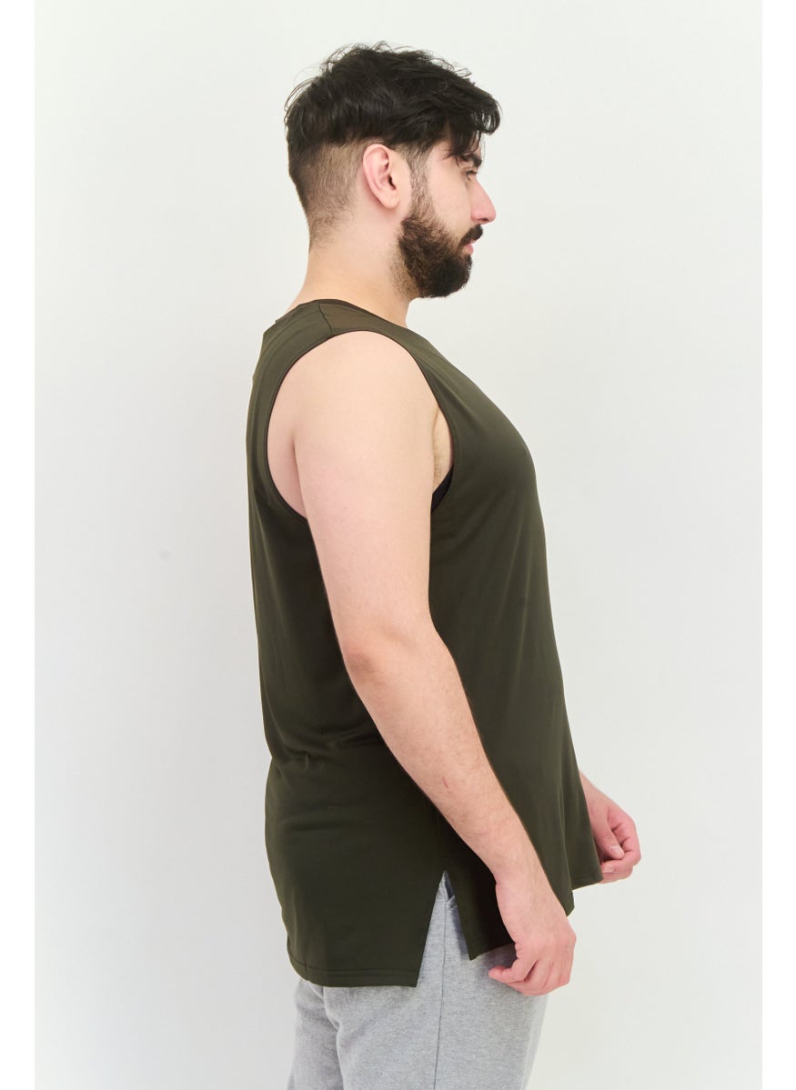 SQUATWOLF - Men Sportswear Fit Sleeveless Training Vest, Khaki - Image 1