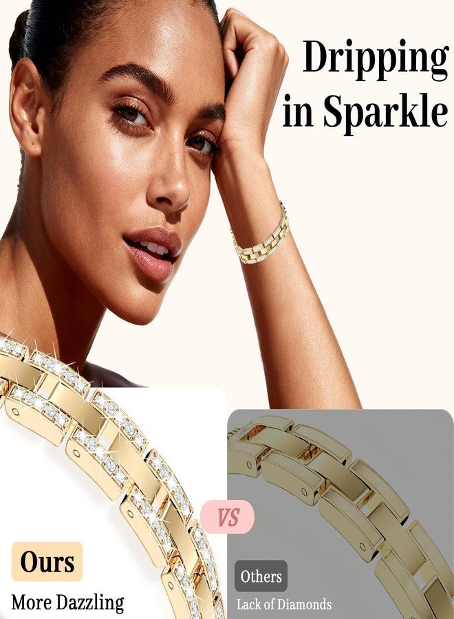 MOINSPIRE Bling Diamond Clover Bracelet Women Compatible with Apple Watch 40mm 44mm 38mm 45mm 41mm 42mm 49mm Sparkle Cute Dressy Designer Band for iWatch Series Ultra/SE/9/8/7/6/5/4/3/2/1, Gold/White - Image 4