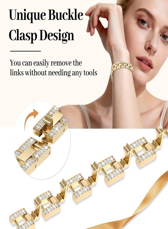 MOINSPIRE Bling Diamond Clover Bracelet Women Compatible with Apple Watch 40mm 44mm 38mm 45mm 41mm 42mm 49mm Sparkle Cute Dressy Designer Band for iWatch Series Ultra/SE/9/8/7/6/5/4/3/2/1, Gold/White - Image 5