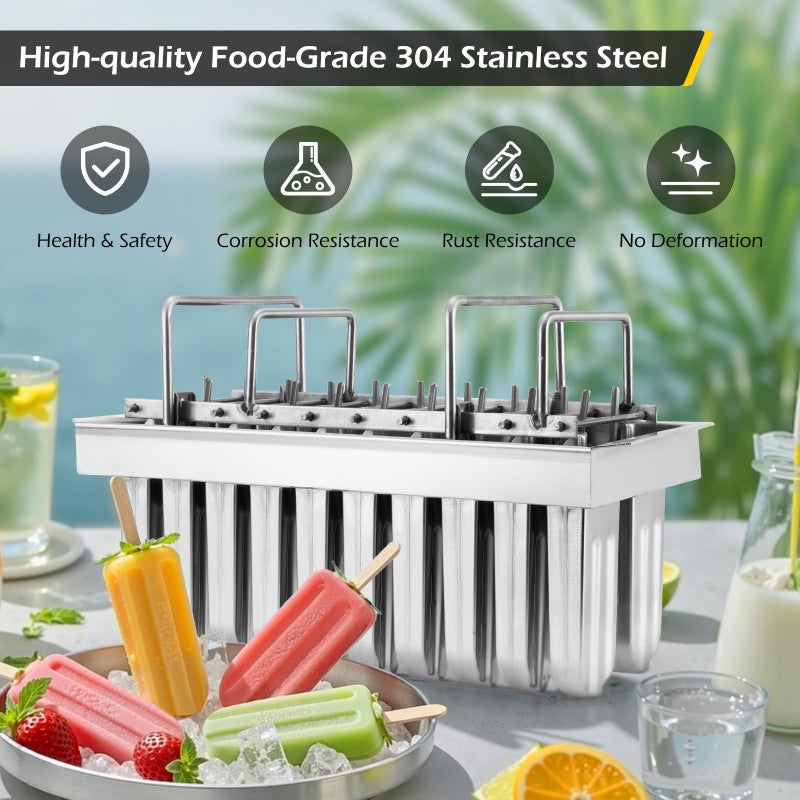 Dyna-Living Commercial Popsicle Molds 20PCS Round Heads with Double Slot Stainless Steel Popsicle Molds Metal Ice Cream Popsicle Mold with Lid, Single Cup Capacity 85ml - Image 2