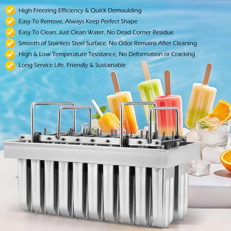 Dyna-Living Commercial Popsicle Molds 20PCS Round Heads with Double Slot Stainless Steel Popsicle Molds Metal Ice Cream Popsicle Mold with Lid, Single Cup Capacity 85ml - Image 3