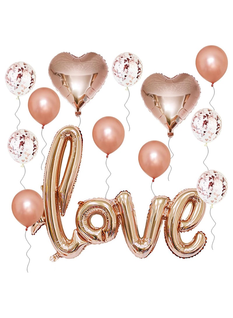 13 Pieces Pink Cursive Love Balloon Sets - Love Valentines Day Balloons | Mylar Gold Love Shaped Balloons for Valentines Day Decorations | Love Balloon for Proposal, Wedding and Anniversary 