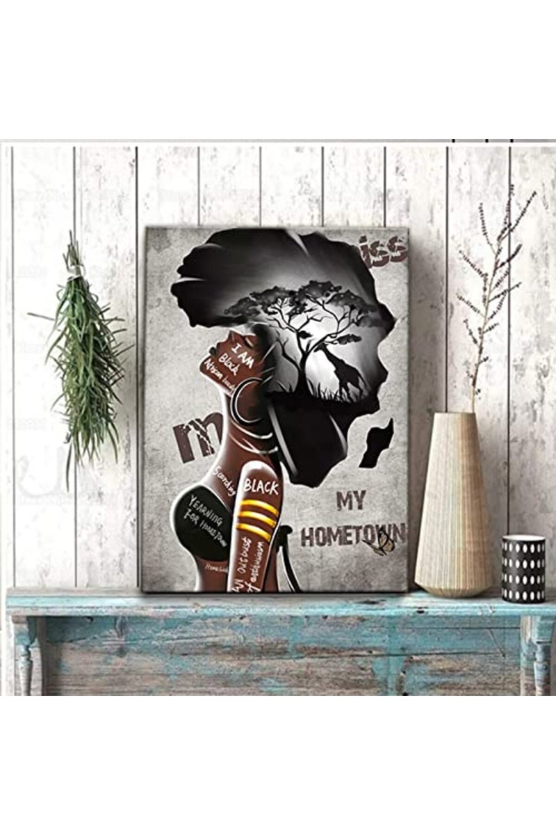 AKOTAC African American Wall Art Black Women Girls Canvas Prints Poster Painting Decor Africa Map Black Art Picture for Wall Framed African Women Wall Art Decorate for Living Room Bedroom Decor Ready to hang - Image 5