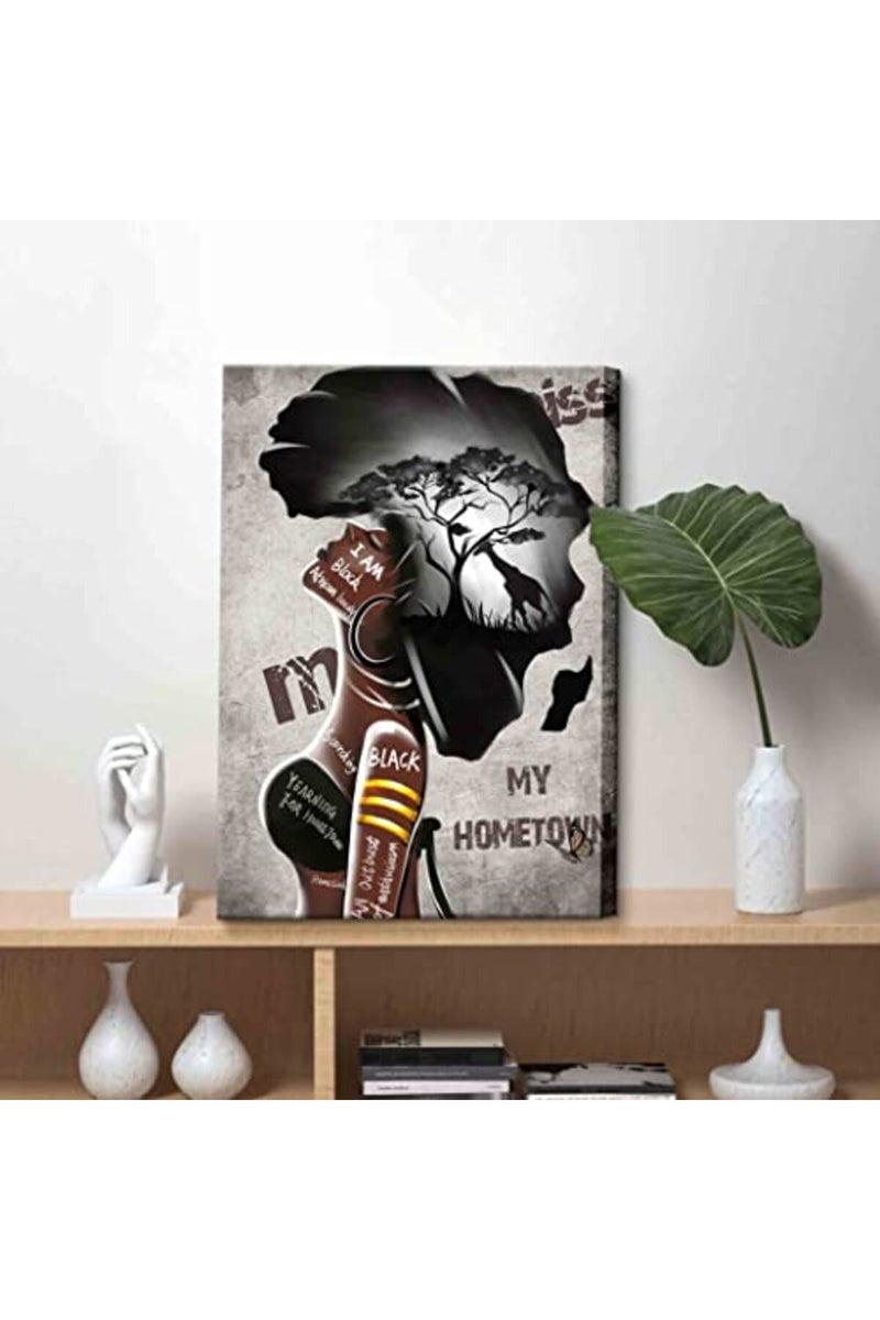 AKOTAC African American Wall Art Black Women Girls Canvas Prints Poster Painting Decor Africa Map Black Art Picture for Wall Framed African Women Wall Art Decorate for Living Room Bedroom Decor Ready to hang - Image 2
