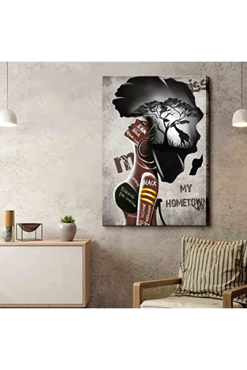 AKOTAC African American Wall Art Black Women Girls Canvas Prints Poster Painting Decor Africa Map Black Art Picture for Wall Framed African Women Wall Art Decorate for Living Room Bedroom Decor Ready to hang - Image 4