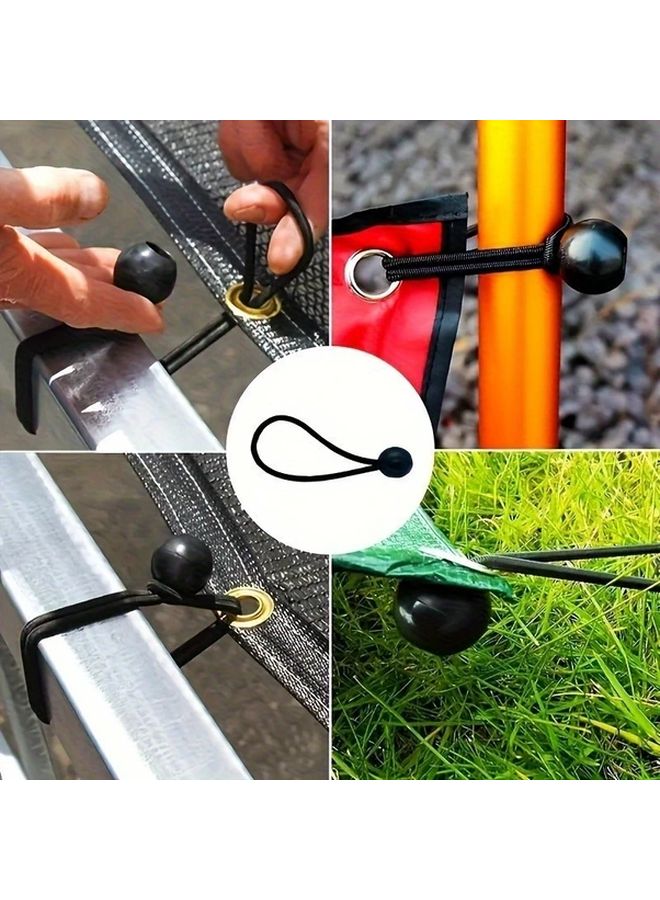 6pcs Black Heavy Duty Bungee Cords with UV Resistant Weatherproof Balls Elastic Tension Straps - Image 2