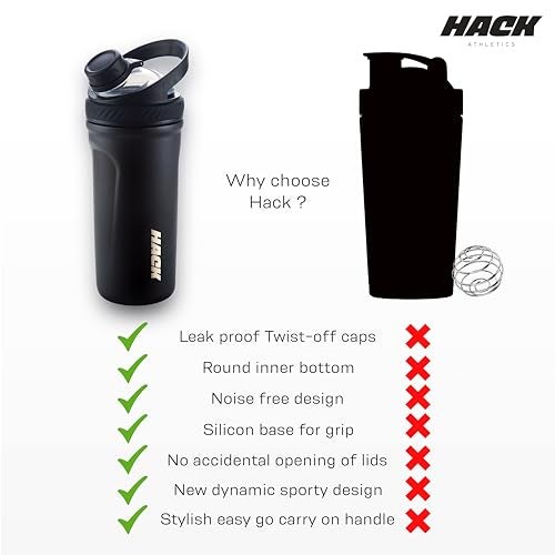 Hack Athletics Premium Stainless Steel Insulated Shaker Bottles for Gym, Protein Shaker, Pre Workout Bottle, Water Bottle for Men and Women, BPA Free Material 100% Leakproof | 709ML (Black) - Image 5