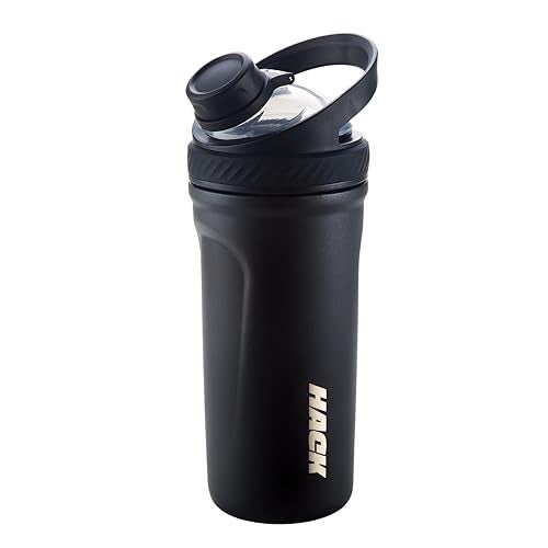 Hack Athletics Premium Stainless Steel Insulated Shaker Bottles for Gym, Protein Shaker, Pre Workout Bottle, Water Bottle for Men and Women, BPA Free Material 100% Leakproof | 709ML (Black) - Image 1