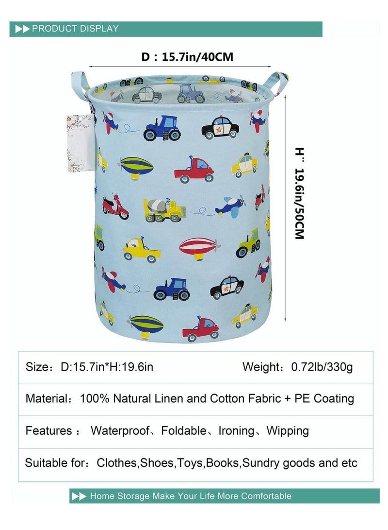 Beauenty Laundry Hamper Storage Bins Nursery Hamper Canvas Foldable Large Storage Baskets for Kids Boys Girls Toys Room, Nursery, Home,Gift Basket, Office, Bedroom, Clothes(Car) - Image 2
