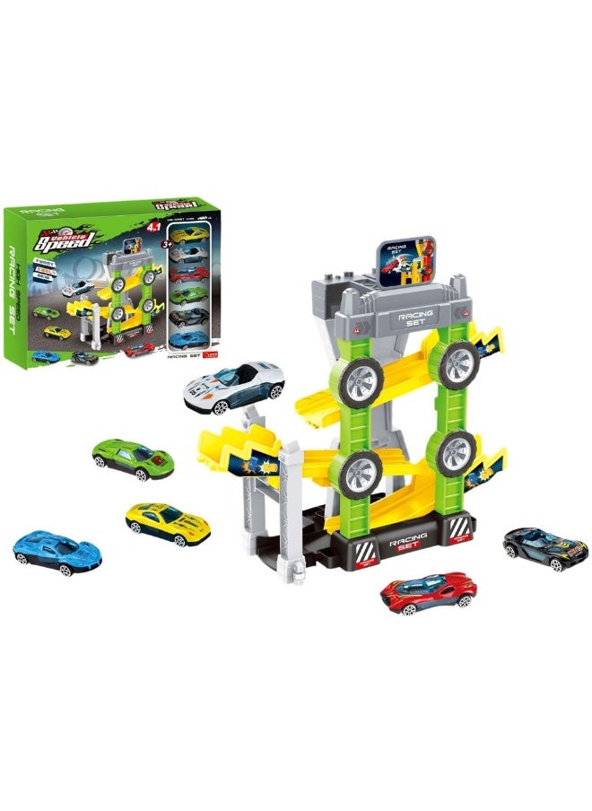 Vehicle Speed 6 Pieces Slip Car 4 in 1 Set - Green - 987 