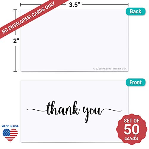 321Done Thank You Notecards Small (Set of 50) Business Card Size 3.5" x 2" - For Gifts, Parties, Weddings, and Any Occasion- Made in USA - White - Image 2