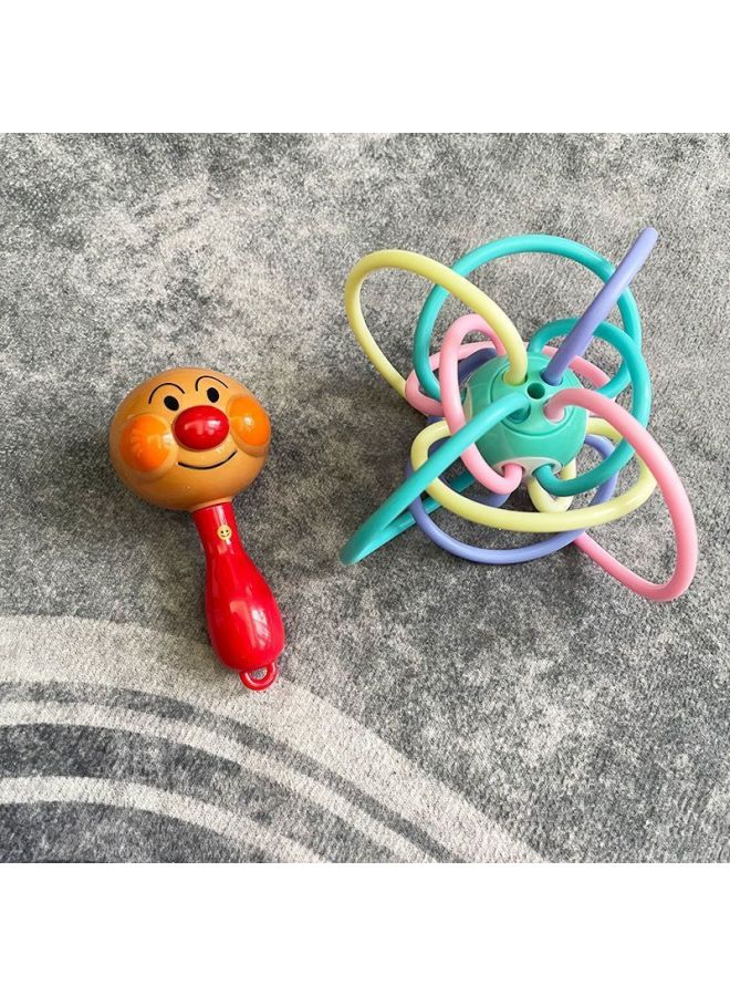 Bread Superman Newborn Baby Hand Rattle Sand Hammer Rattle-Month Grasping Toy For Toddlers-Colour:❤1 Sand Hammer + Manhattan Ball❤ - Image 1