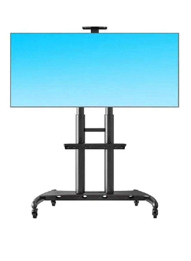 TV Cart Rolling TV Stand with Lockable Wheels for 55 to 80 Inch Plasma LCD LED Flat or Curved Screen TVs up to 100lbs - Height Adjustable (55-80 inch) Black