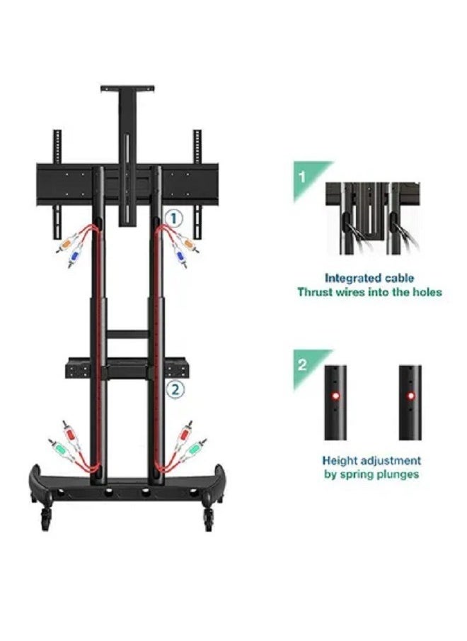 TV Cart Rolling TV Stand with Lockable Wheels for 55 to 80 Inch Plasma LCD LED Flat or Curved Screen TVs up to 100lbs - Height Adjustable (55-80 inch) Black