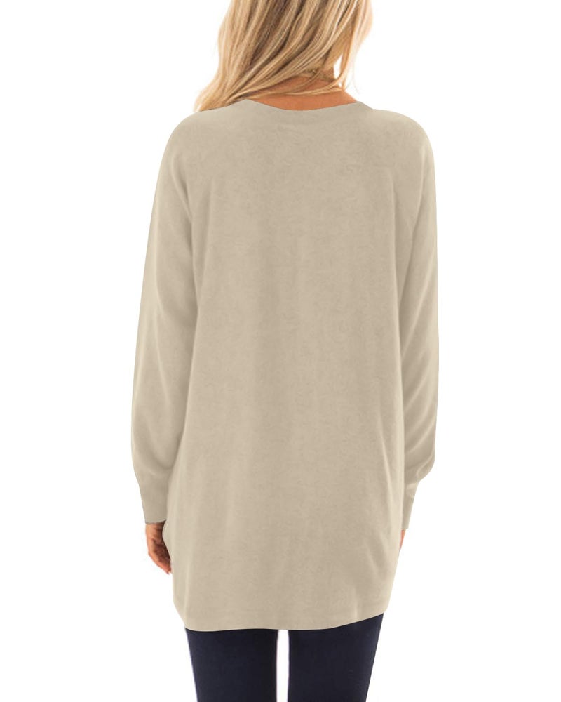 KUOTAI Tunic Tops for Women Long Sleeve Blouses Casual Crew Neck T-Shirts with Pocket(Beige, X-Large) - Image 3