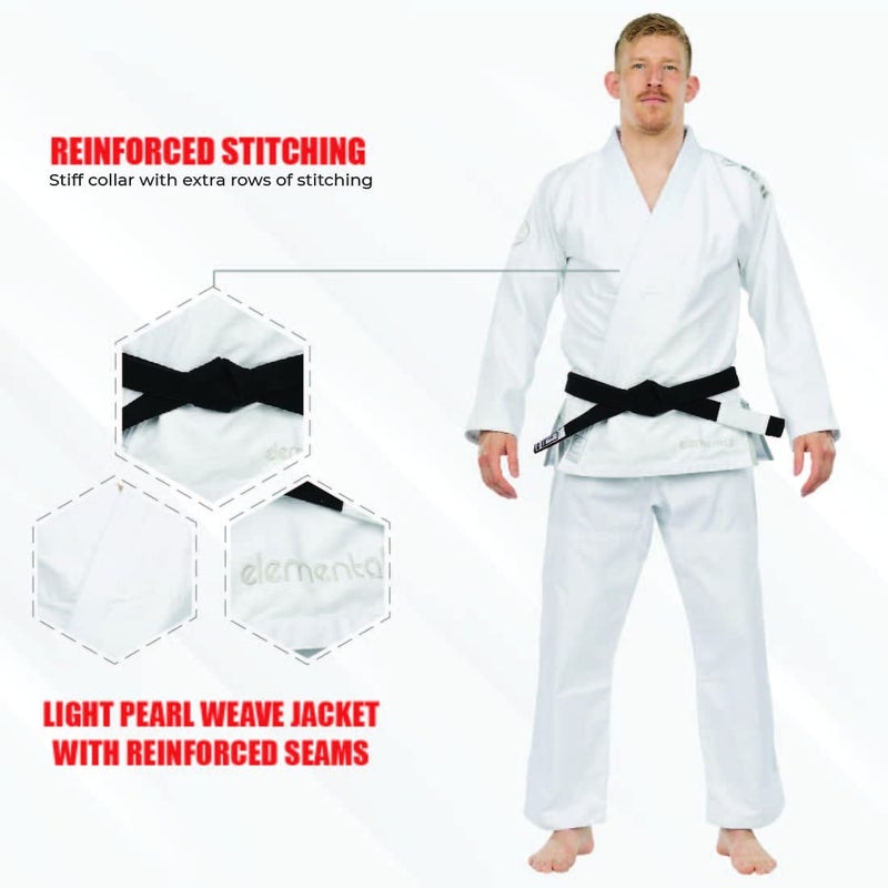 FUJI Elemental Brazilian Jiu Jitsu Gi, BJJ Uniform with Pearl Weave Jacket, made from Cotton Blend White, Size A1 - Image 4