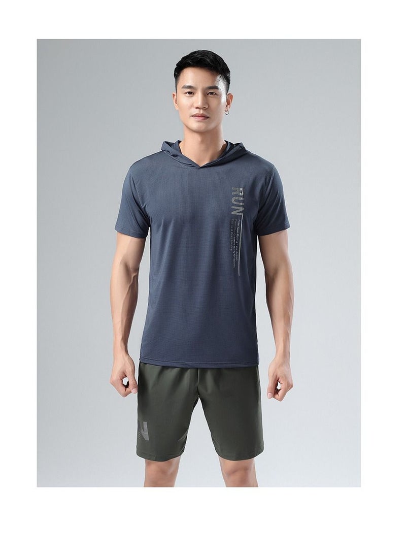 UTDOORWEAR تي شيرت رجالي صيفي رياضي سريع الجفاف بغطاء رأس وأكمام قصيرة - Image 1