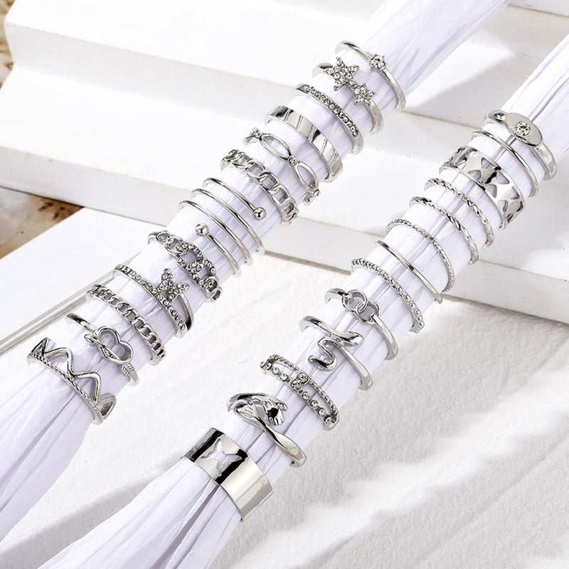 17IF 24P Gold Vintage Knuckle Ring Set for Women, Boho Crystal Finger Aesthetic Pearl Sparkle Butterfly Chunky Stackable Midi Ring Pack (SilverHug) - Image 5