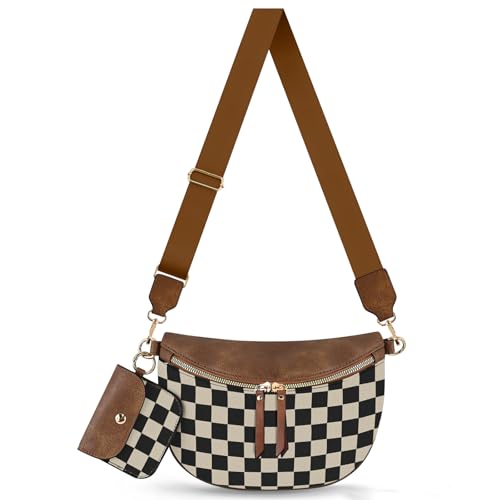 NEWROGENG Checkered Crossbody Bag Bum Bags for Women Crossbody PU Leather Checkered Wallet Belt Bag Crossbody Handbags, Brown Checkered - Image 1
