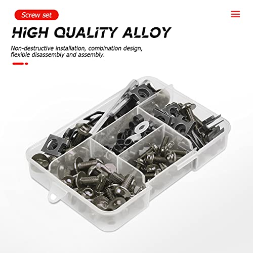 BELOMI Motorcycle Fairing Bolt Kit, 177pcs M5 M6 Motorcycle Windscreen Screws, Aluminum Fasteners Fairing Bolts Nut Clips Kit, Mounting Kits Washers Nuts Screws Assortment for Sport Bikes (Silver/Black) - Image 4