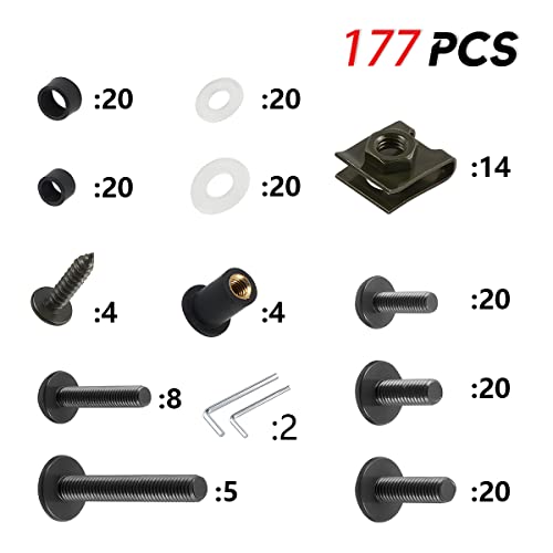 BELOMI Motorcycle Fairing Bolt Kit, 177pcs M5 M6 Motorcycle Windscreen Screws, Aluminum Fasteners Fairing Bolts Nut Clips Kit, Mounting Kits Washers Nuts Screws Assortment for Sport Bikes (Silver/Black) - Image 5
