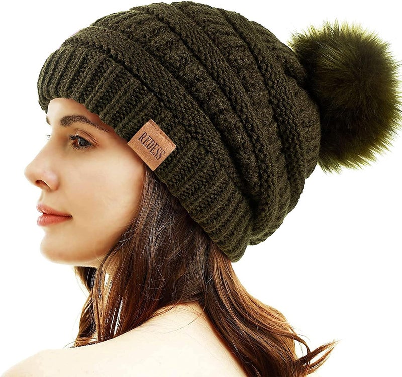 REDESS Women Winter Pom Pom Beanie Hat with Warm Fleece Lined - Image 1