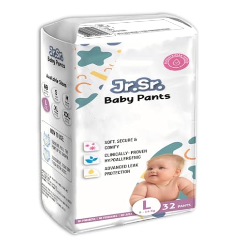 Jr. Sr. Baby Diaper Pants | 10-12 hr Absorption with Advanced Leak Protection | Safe For Babies Skin | Soft, Secure & Comfy (L, 32, count) - Image 1
