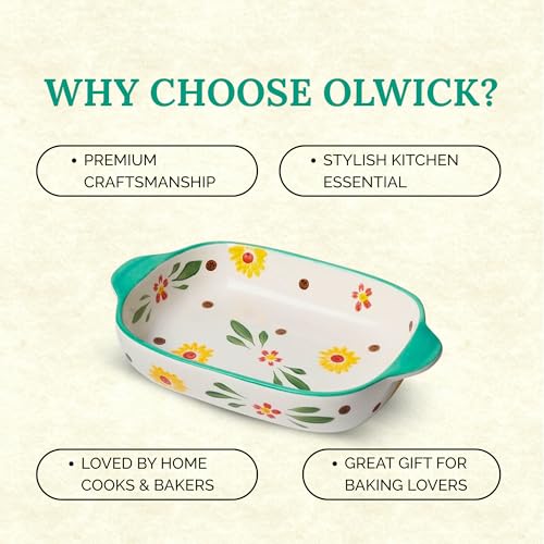 OLWICK Rectangular 1Pcs Ceramic Serving Bowl/Dish, 600ml Baking Dish, Microwave Safe Casserole Dishes for Oven, Lasagna Pans Deep with Handles for Kitchen (Light Green) - Image 3