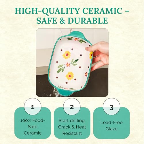 OLWICK Rectangular 1Pcs Ceramic Serving Bowl/Dish, 600ml Baking Dish, Microwave Safe Casserole Dishes for Oven, Lasagna Pans Deep with Handles for Kitchen (Light Green) - Image 4
