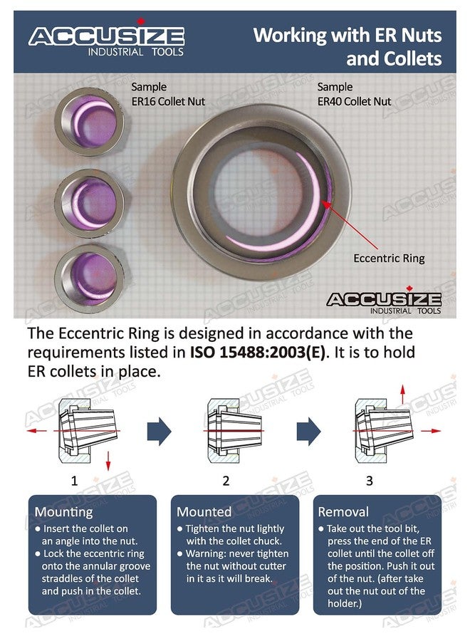 Accusize Industrial Tools R8 Shank Er32 Collet Chuck، أقصى سرعة دوران في الدقيقة: 8000 دورة في الدقيقة، طرف قضيب السحب 7/16''-20، أقصى TIR 0.0002'' OD إلى ID 0223-0232 - Image 4