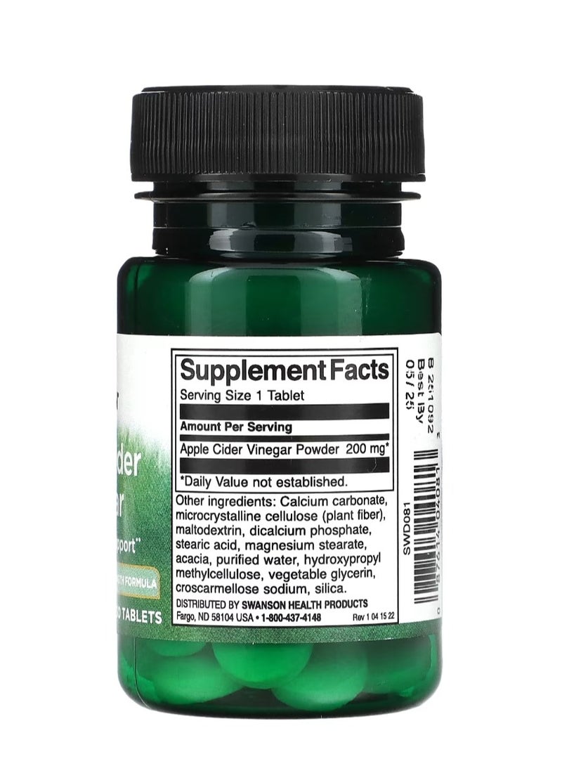 SWANSON Apple Cider Vinegar 200 mg 30 Tablets  - Image 2