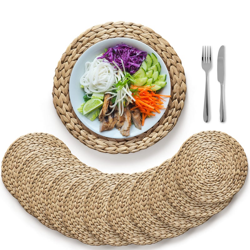 Sizes12131415 BLUEWEST Woven Placemats Set of 10 Round Rattan Placemats 14 Braided Water Hyacinth Wicker Mats Heat Resistant  NonSlip for Dinner Plates