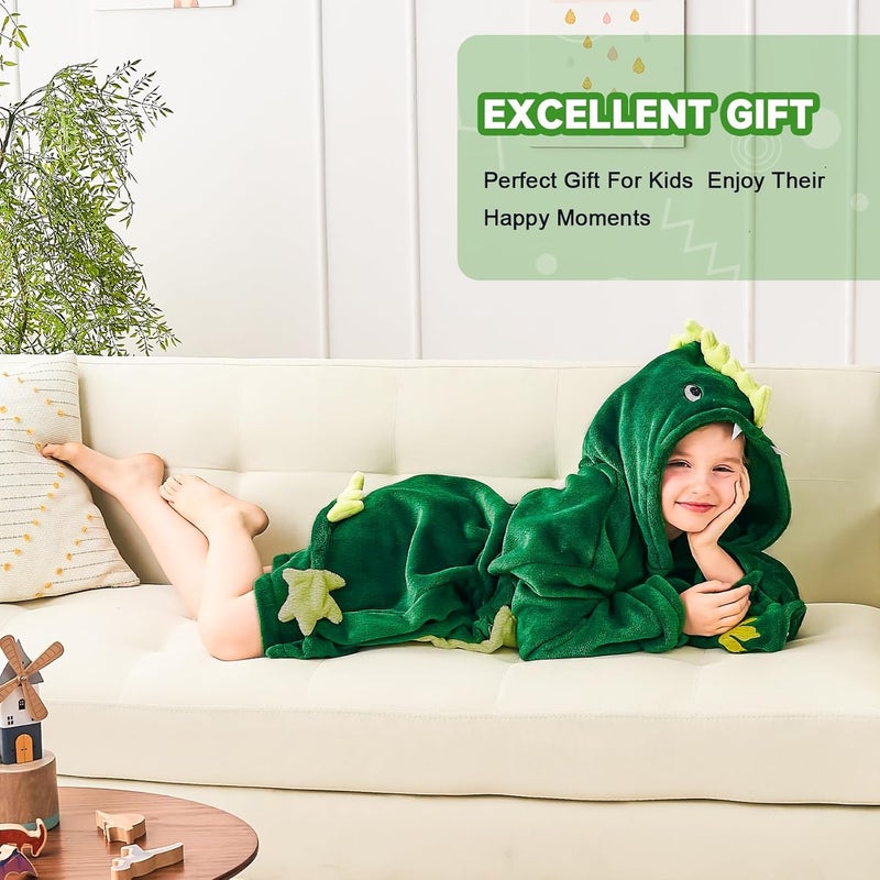 IFNOW Wearable Blanket Hoodie for Kids, Oversized Warm Cozy Teen Sweatshirt with Portable Foldable Blanket Pillow for Boys Girls, Cuffs with Animal Embroidery, (5-15 Years) Dino - Image 4