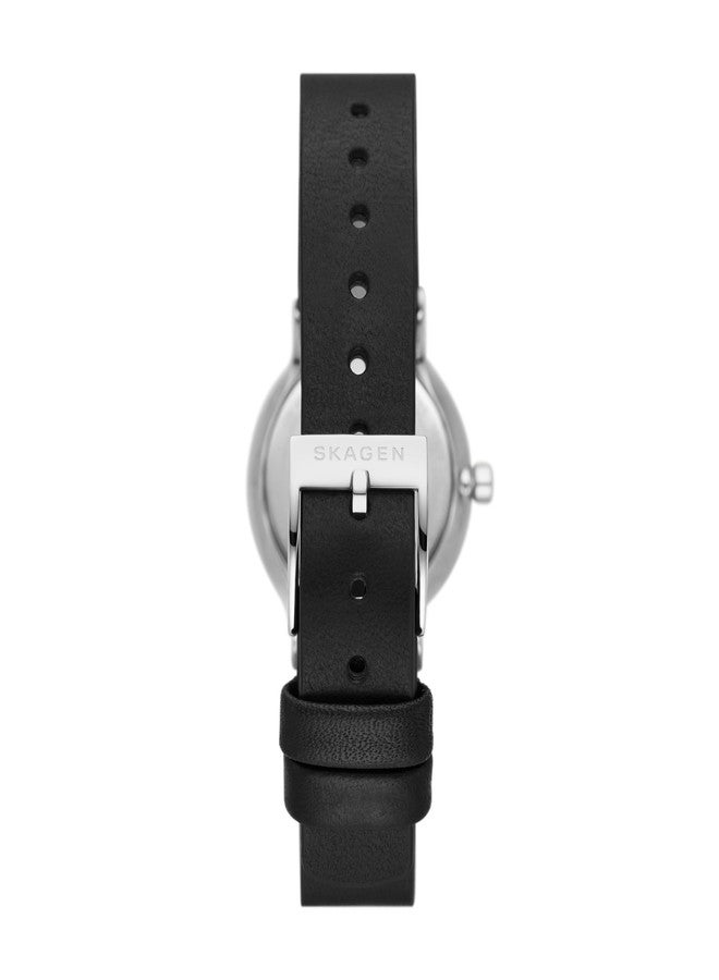 Skagen Women's Freja Lille Two-Hand Silver Stainless Steel and Black Leather Band Watch (Model: SKW3119), Black, Freja Lille - Image 3