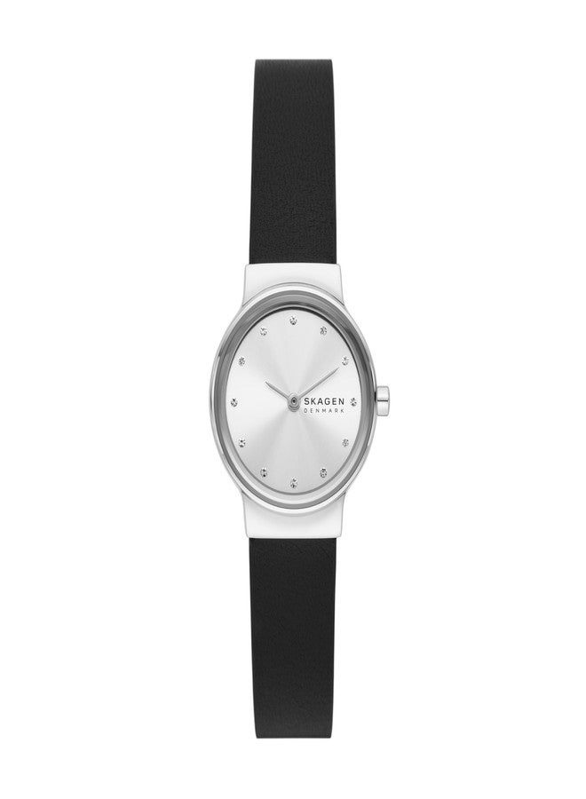 Skagen Women's Freja Lille Two-Hand Silver Stainless Steel and Black Leather Band Watch (Model: SKW3119), Black, Freja Lille - Image 1