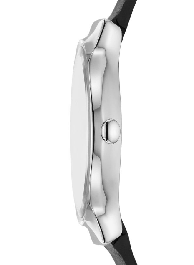 Skagen Women's Freja Lille Two-Hand Silver Stainless Steel and Black Leather Band Watch (Model: SKW3119), Black, Freja Lille - Image 2