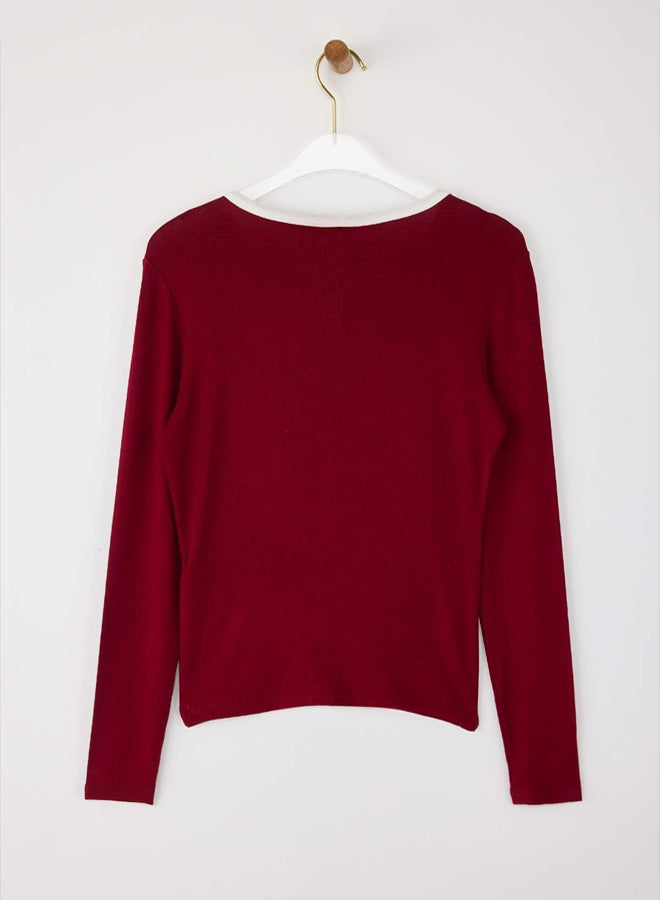 Trendyolmilla Wardrobe Essentials – Burgundy Color Block Button Knitted Blouse | Twoaw26Bz00004 - Image 5